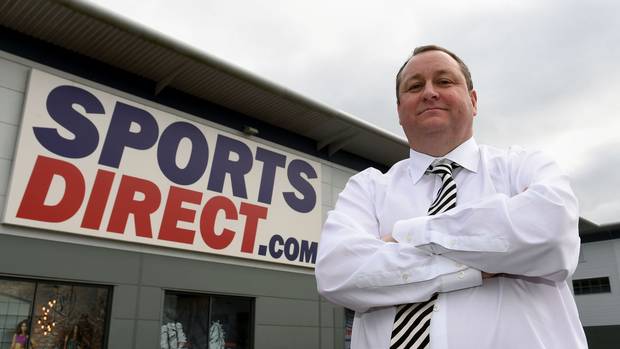 Mike Ashley outside the Sports Direct headquarters in Shirebrook Derbyshire